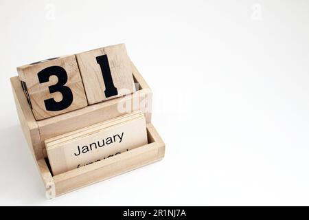 Wooden perpetual calendar blocks for January Stock Photo