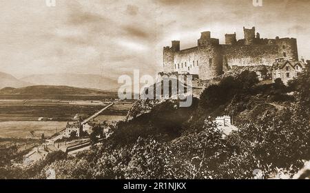 Wales in 1939 - Harlech Castle ,looking towards Snowdon mountain.jpg Stock Photo