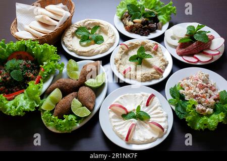 Arab, Lebanese food table Stock Photo