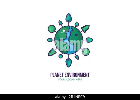 Eco planet logo template. Environment protection sign. Save planet, water and energy label with trees growing around earth. Stay eco friendly and gree Stock Vector