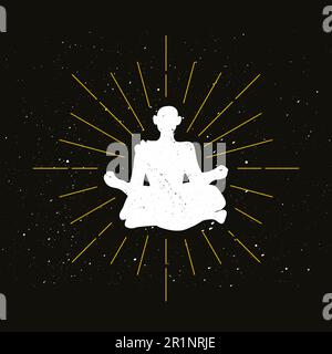 Retro hermit silhouette logo. Monk sign and vintage logotype. Meditation icon. Yoga symbol. Vector Stock Vector