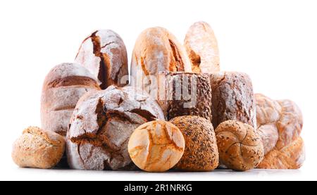Composition with assorted bakery products isolated on white Stock Photo