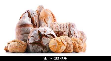 Composition with assorted bakery products isolated on white Stock Photo