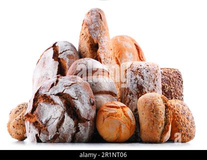 Composition with assorted bakery products isolated on white Stock Photo