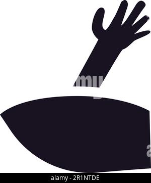 Scary zombie hand silhouette coming out from grave. Black shape of dead hand for Halloween holiday. Scary autumn holiday symbol. Vector illustration Stock Vector