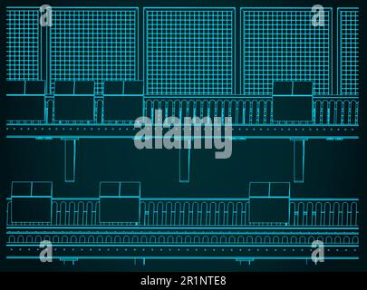 Stylized vector illustration of automated conveyor lines for warehouses Stock Vector