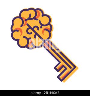 Key Brain Sign Isolated on White Background, Creative Thinking Icon. Vector Illustration of Creativity and Innovation Concept. Business Sign, Educatio Stock Vector