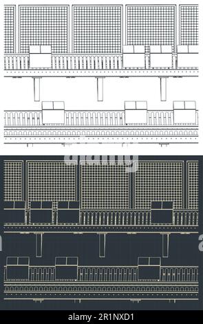 Stylized vector illustrations of automated conveyor lines for warehouses Stock Vector