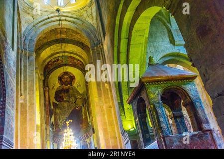 MTSKHETA, GEORGIA - OCT 25, 2018: Interior of Svetitskhoveli Cathedral in the historic town of Mtskheta, Georgia Stock Photo