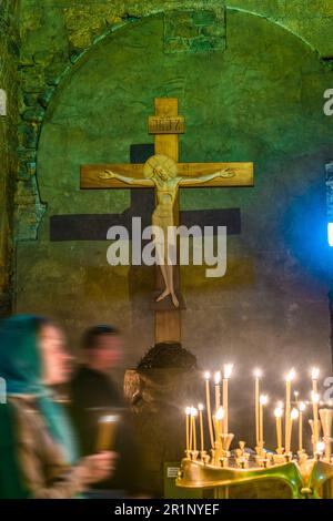 MTSKHETA, GEORGIA - OCT 25, 2018: Interior of Svetitskhoveli Cathedral in the historic town of Mtskheta, Georgia Stock Photo