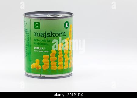 Umea, Norrland Sweden - March 23, 2023: a Swedish jar of sweet and crunchy corn kernels Stock Photo