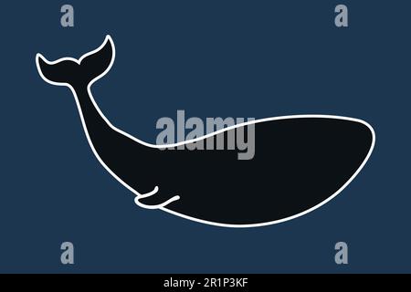 A whale silhouette on blue background. Ocean and sea life theme. Vector illustration Stock Vector