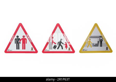 The security warning sign in Milan central railway station Stock Photo