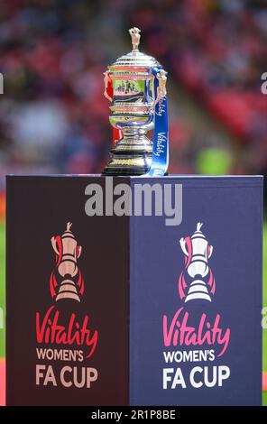 London, UK. 14th May, 2023. 14 May 2023 - Chelsea v Manchester United - Vitality Women's FA Cup - Final - Wembley Stadium The Vitality Women's FA Cup on display at the final at Wembley Stadium, London. Picture Credit: Mark Pain/Alamy Live News Stock Photo