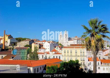 Lisbon, Sao Vicente de Fora church from Largo das Portas do Sol viewpoint, Alfama district, Portugal Stock Photo