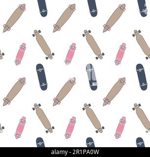 Vector seamless pattern of hand drawn skateboard Stock Vector