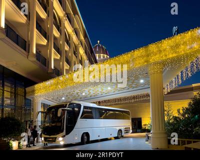 Entrance, Christmas atmosphere in a hotel complex on Lara Beach, Lara, Antalya, Turkey Stock Photo