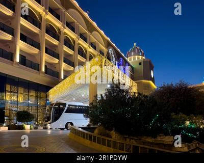 Entrance, Christmas atmosphere in a hotel complex on Lara Beach, Lara, Antalya, Turkey Stock Photo