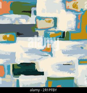 Vector Illustration Abstract Geometric Landscape Squares Clouds Design Blue, Orange and Light Yellow  Colors Stock Vector