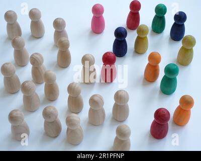 Wooden figurines and colorful. DEI Diversity, equity, and inclusion concept. Stock Photo