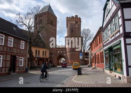 Neustädter Tor, also called Stendaler Tor, Hanseatic City of Tangermünde, Saxony-Anhalt, Germany Stock Photo
