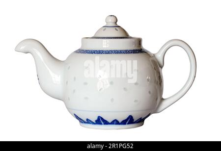 White antique porcelain teapot isolated on white background Stock Photo