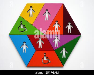 DEI Diversity, equity, and inclusion abstract. Puzzle of colored pieces with figures. Stock Photo