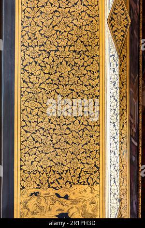 Gold mural, Wat Saket, Temple of the Golden Mountain, Wat Saket Ratcha Wora Maha Wihan, Bangkok, Thailand, Asia Stock Photo