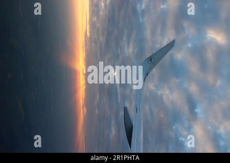 Airplane, view from the window, sea of clouds, Stock Photo