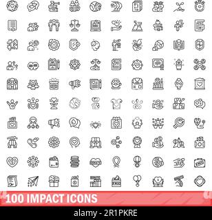 100 impact icons set. Outline illustration of 100 impact icons vector set isolated on white background Stock Vector