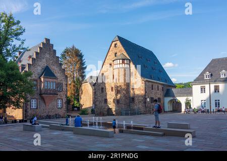 Marburg, Deutsches Haus (Deutschordenshaus or Deutschhaus) was the original residence of the Teutonic Order (left), Mineralogical Museum of the Philipps University (right) in Lahntal, Hesse, Germany Stock Photo