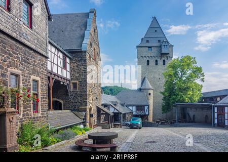 Altena, Burg Altena Castle, sign for first youth hostel in the world in Sauerland, North Rhine-Westphalia, Germany Stock Photo