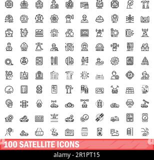 100 satellite icons set. Outline illustration of 100 satellite icons vector set isolated on white background Stock Vector