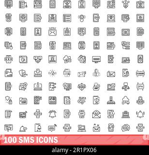 100 sms icons set. Outline illustration of 100 sms icons vector set isolated on white background Stock Vector