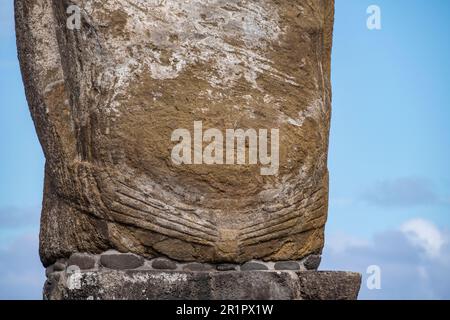 Chile, Easter Island aka Rapa Nui. Hand detail of traditional moai statue at Tongariki. UNESCO World Heritage Site. Stock Photo