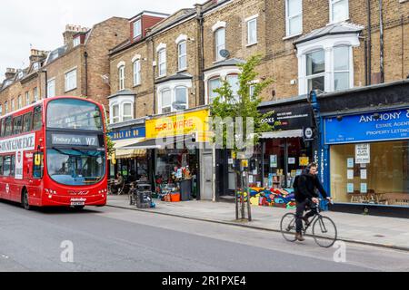 Shops on Stroud Green Road, Finsbury Park, North London, UK Stock Photo
