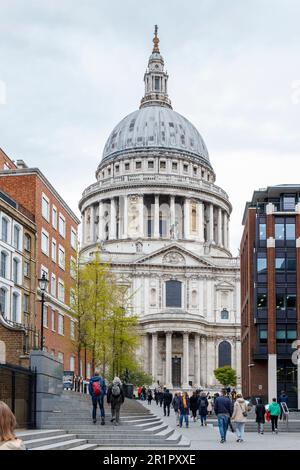 View of St Paul's Cathedral from Sermon Lane/Peter's Hill, London, UK Stock Photo