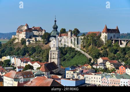 Germany, Bavaria, Upper Bavaria, Altötting County, Burghausen, Old Town, St. Jacob's Parish Church, Castle Stock Photo