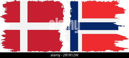 Norway and Denmark grunge flags connection, vector Stock Vector