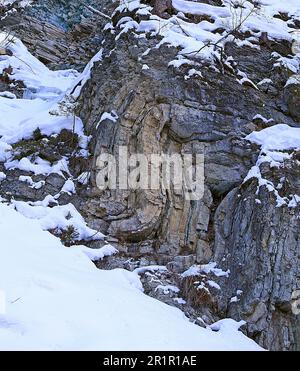 striking folds in rock face near the village of Ciampei in the region of Wengen, La Valle South Tyrol Stock Photo
