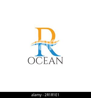 letter r ocean wave sun logo vector Stock Vector