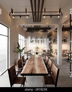 Modern wood decoration of cafe restaurant Stock Photo