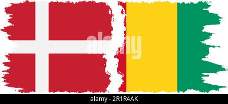 Guinea and Denmark grunge flags connection, vector Stock Vector