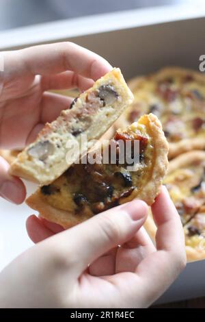 Lorraine quiche hot pie mushroom spinach bacon quiche best recipe french pastry Stock Photo