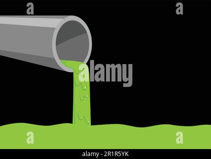 Pipe pouring out green slimy liquid, concept for industrial waste and water pollution Stock Vector