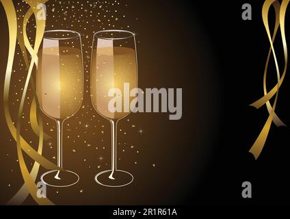 Two glasses of champagne for New year celebration or wedding concept theme Stock Vector