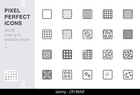 Fabric pattern line icon set. Checkered, flannel, geometric, tartan, polka dot, khaki minimal vector illustration. Simple outline sign for clothing Stock Vector
