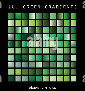 Set of 100 Green Color Shades and Gradient Samples, Design Template Stock Vector