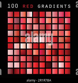 Set of 100 Red Color Shades and Gradient Samples, Design Template Stock Vector