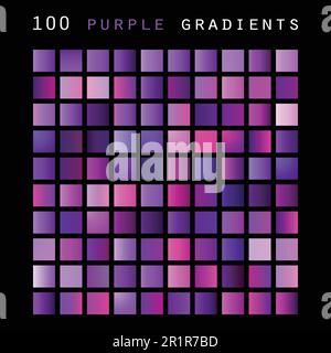 Set of 100 Purple Color Shades and Gradient Samples, Design Template Stock Vector